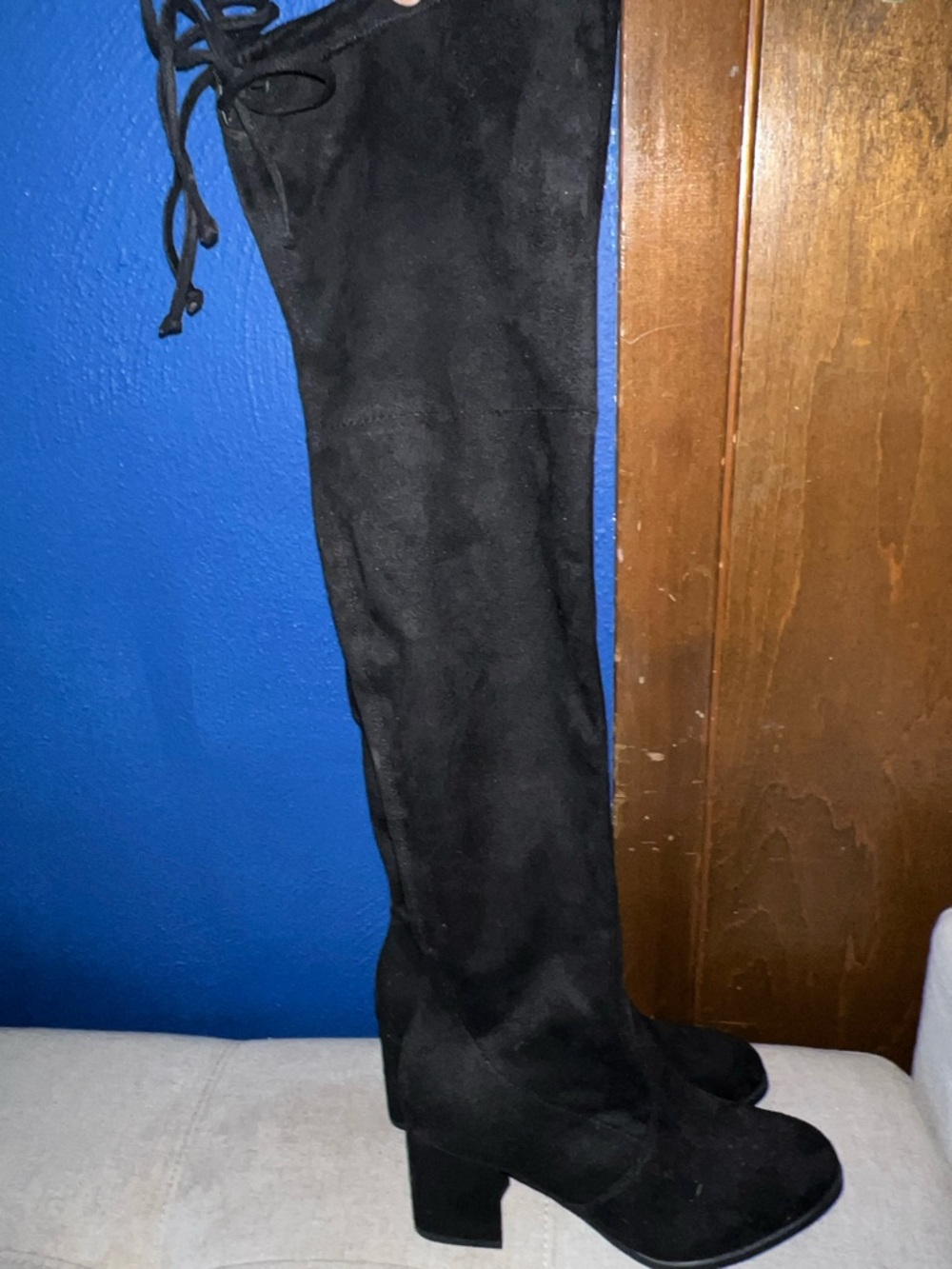 Black Women's Suede knee high Heeled Boots